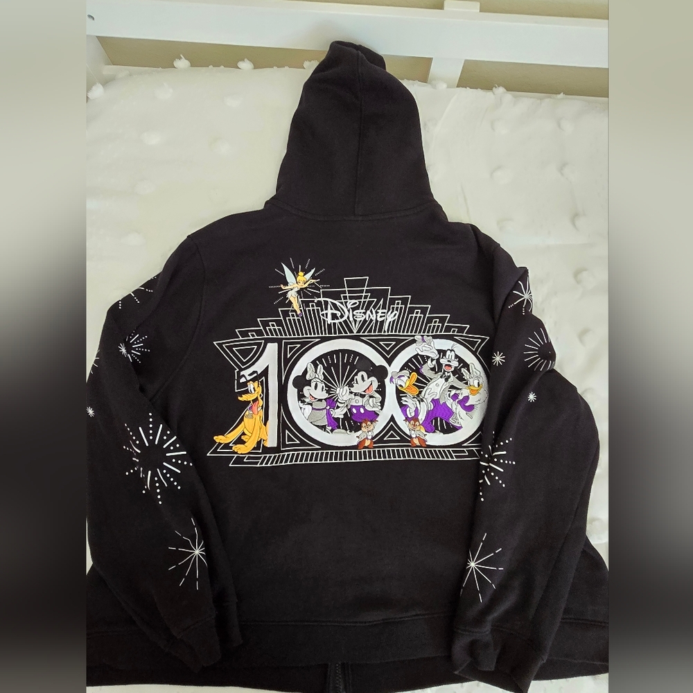 Disney 100 Th Anniversary Embroider Black Zip Up Hoodie Jacket Sz 2x